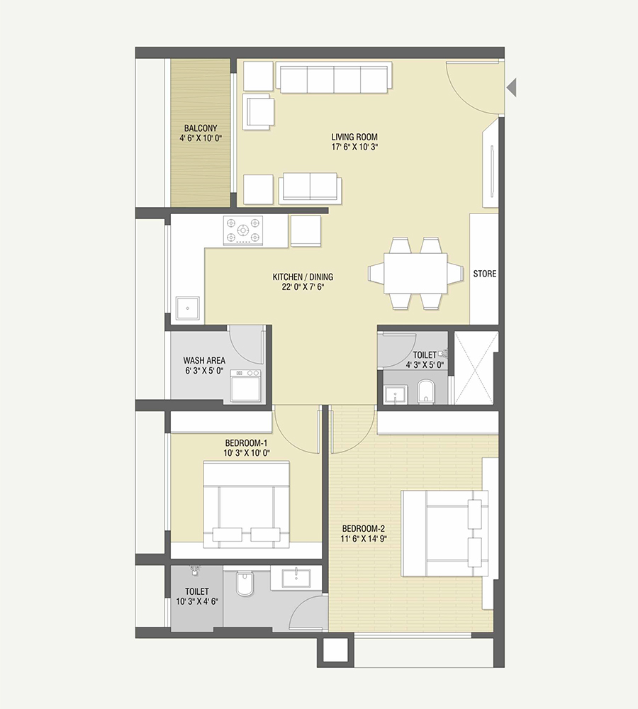 2 BHK Floor Plan